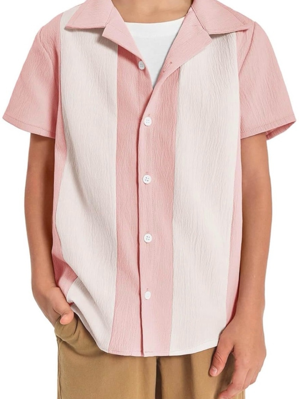Kids' Pink & Cream Striped Short-Sleeve Button-Down Shirt
